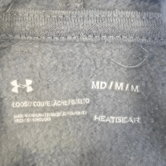 Under Armour Mens HeatGear Hoodie Gray Graphic Logo Loose Fit Sweatshirt Medium - Picture 4 of 7